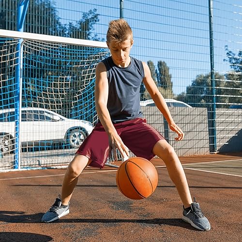 Miniatura 4 de BVNSOZ Pantalones cortos de baloncesto para niños, pantalones cortos de rendimiento atlético activo con bolsillos que absorben la humedad para niños