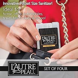 Antibacterial Travel Hand Sanitizer Spray with Aloe Vera by LAUTRE PEAU - Unique Flat Credit Card Shape - Citrus Scented Mini Pocket Size (4 Pack - 20ML, Frost,Black,Red,Blue)