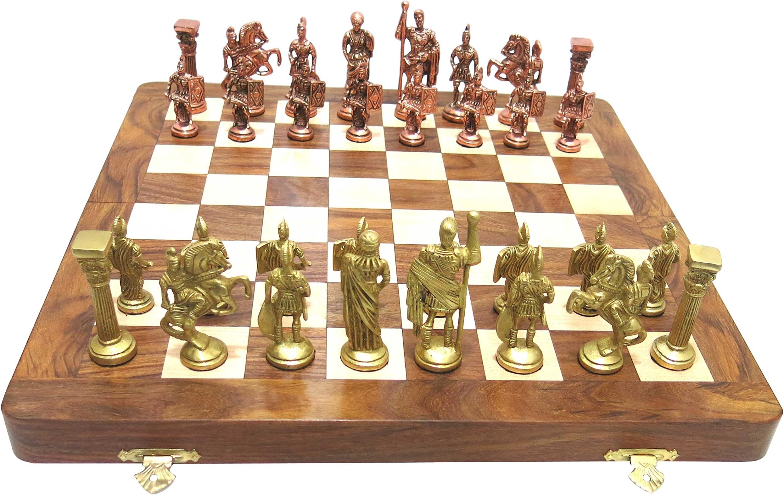 Roman Brass Chess Set with 16" Wooden Chess Box