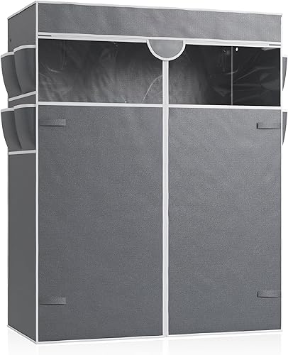 Raybee Funda para perchero de tela con cremallera, con ventana transparente de PVC y 8 bolsillos laterales de almacenamiento, solo 46 pulgadas de