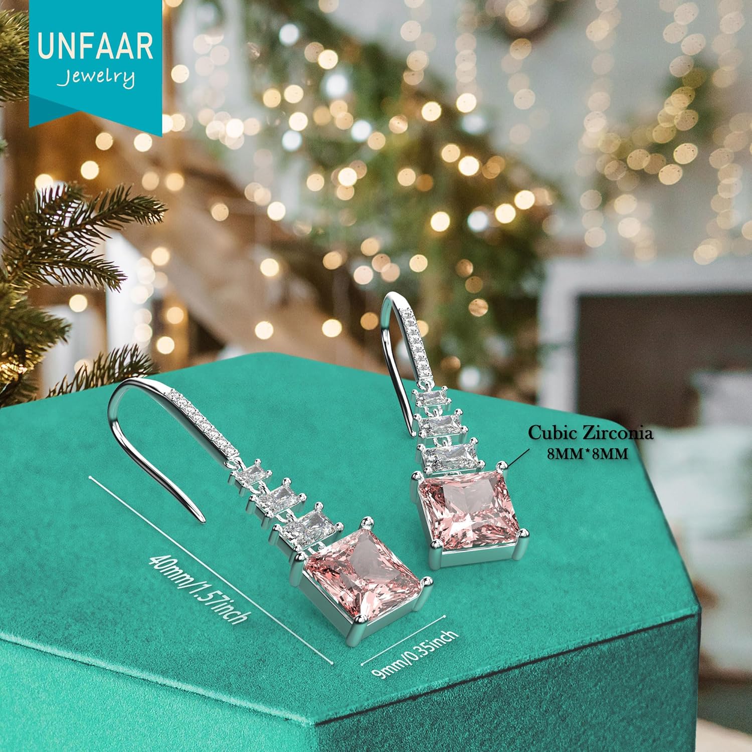 18K White Gold Plated Sterling Silver Square Princess Cut Cubic Zirconia Drop Dangle Earrings for Women Hypoallergenic Statement Earrings Gifts for Women Mom - Image 3