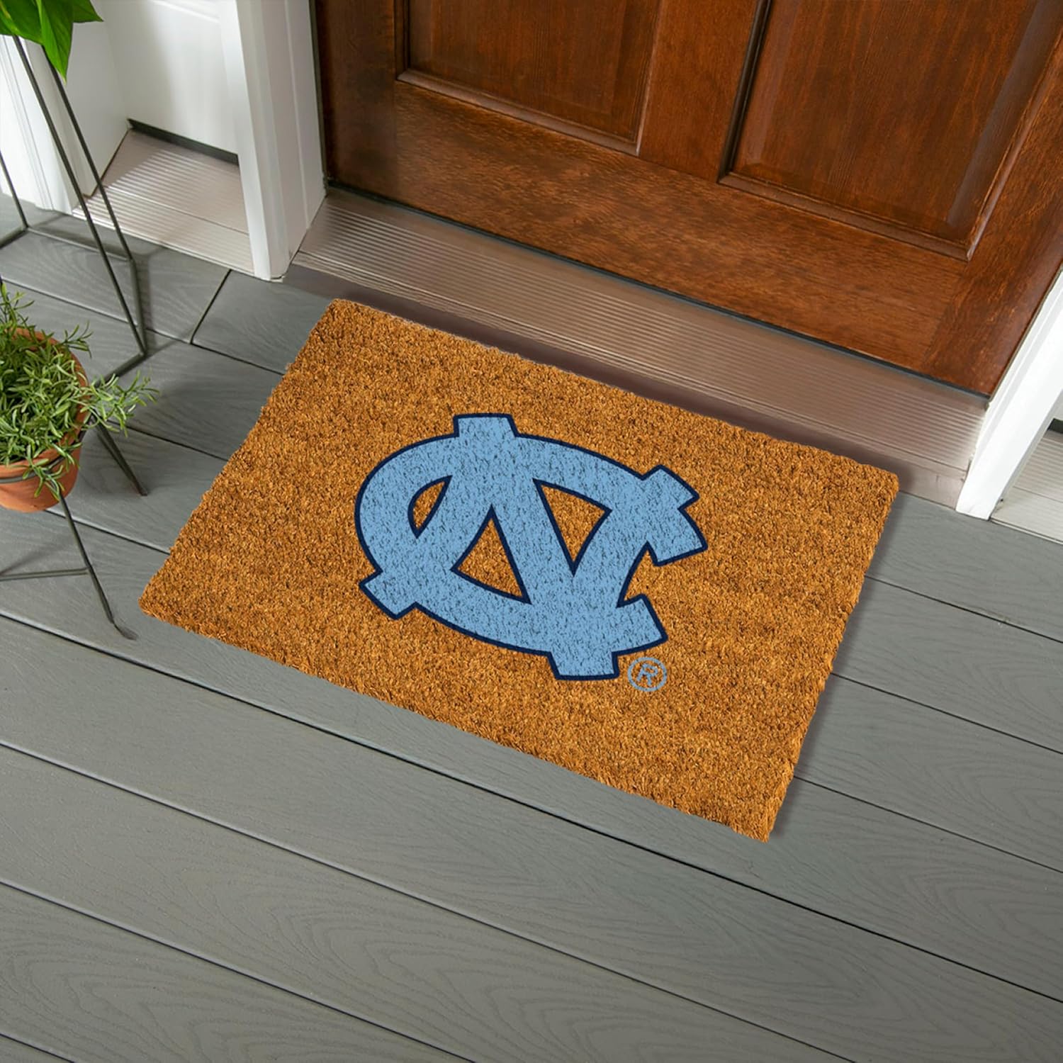 Team Sports America NCAA University of North Carolina Natural Coir Doormat | Official Full Color Team Logo | 28 x 16 Inches | Non Slip Back | Front Door Welcome Floor Mat | Indoor Outdoor Entrance Rug