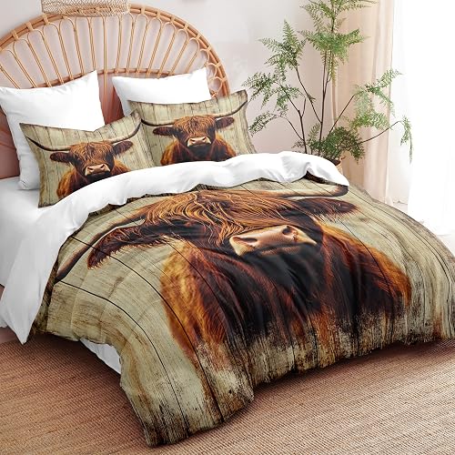 CCoutueChen Rustic Highland Cow Print King Size Comforter Set, Farmhouse Style S