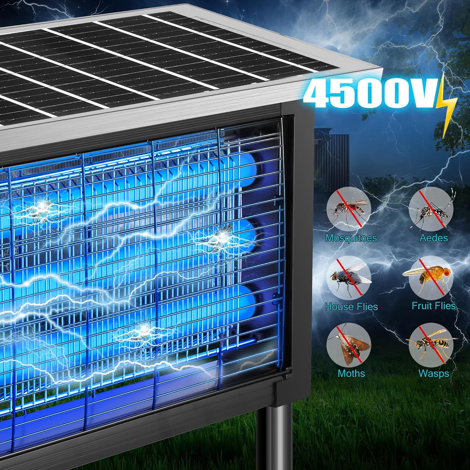Solar Bug Zapper Outdoor - Mosquito Electric Fly Zapper 30W Waterproof - Cordless Solar Powered Bug Zapper for Patio Garden Backyard RV Camping Pond