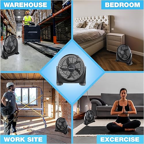 Miniatura 6 de Comfort Zone Ventilador de piso de alta velocidad de 20 pulgadas con 3 velocidades, inclinación ajustable de 180, potente ventilador de dormitorio