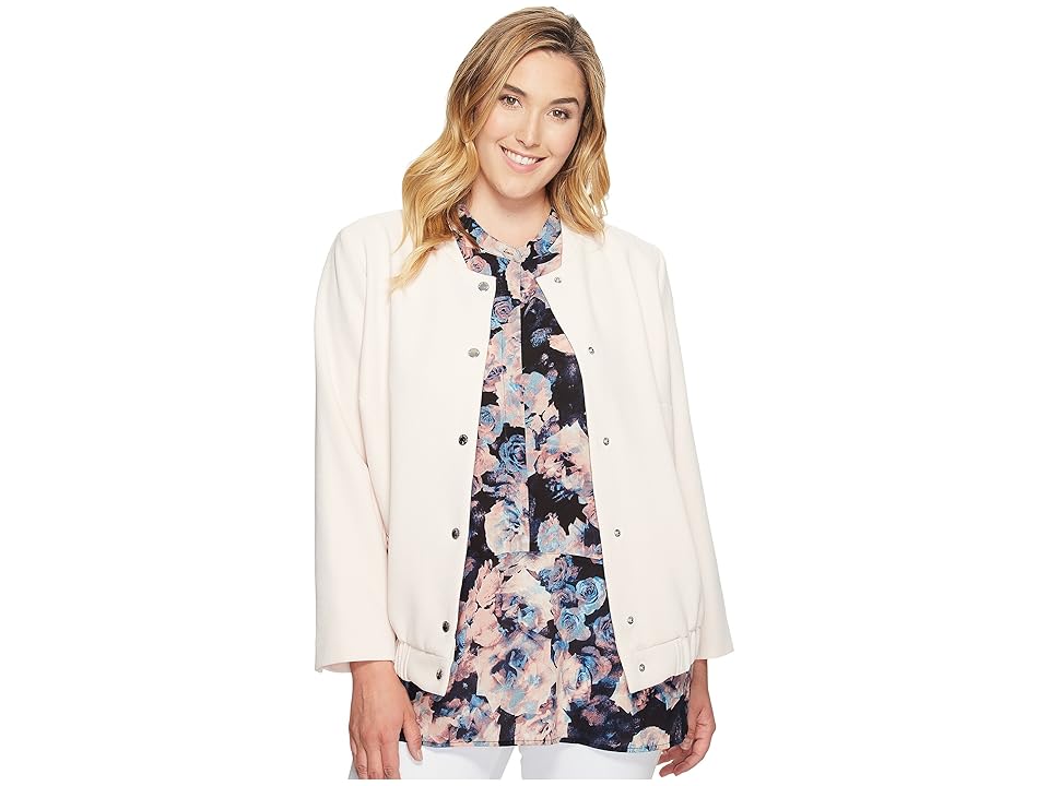 

Vince Camuto Specialty Size Plus Size Snap Front Blistered Texture Bomber Jacket (Pink Mimosa) Women's Jacket