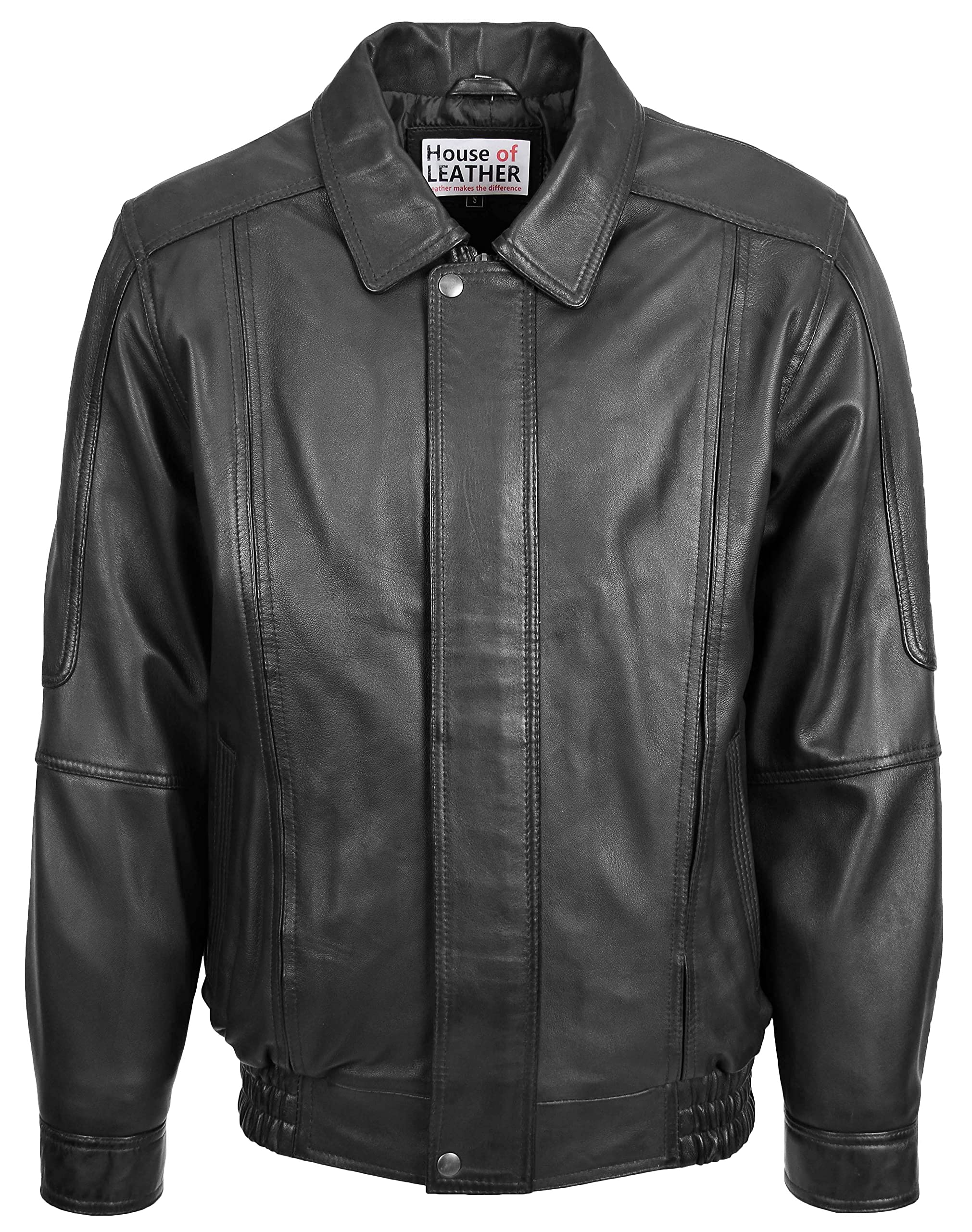 Mens Real Leather Bomber Jacket Classic Fit Blouson Style Jim (XL, Black)