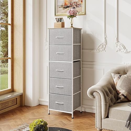 Miniatura 2 de WLIVE Fabric Dresser, 5-Drawer Tall Dressers for Bedroom, Storage Dresser Organizer with Fabric Bins, Wood Top, Sturdy Steel Frame, Chest of Drawers
