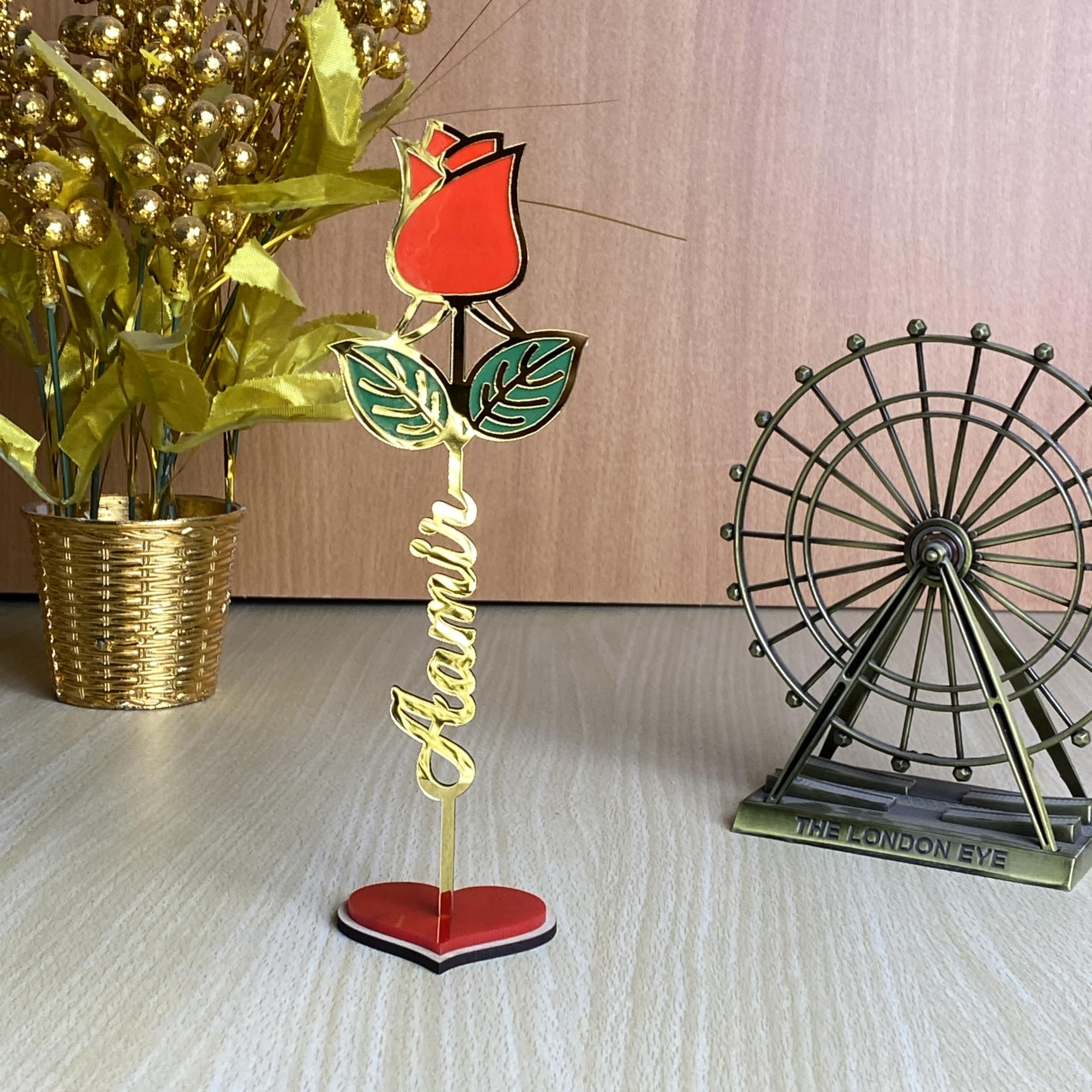 WEHATKE Personalized Rose Name Stand | Custom Name Flower Showpiece | Romantic Birthday, Anniversary Valentine's Day Gift for Boyfriend, Girlfriend or Wife Customized for Her or him 4