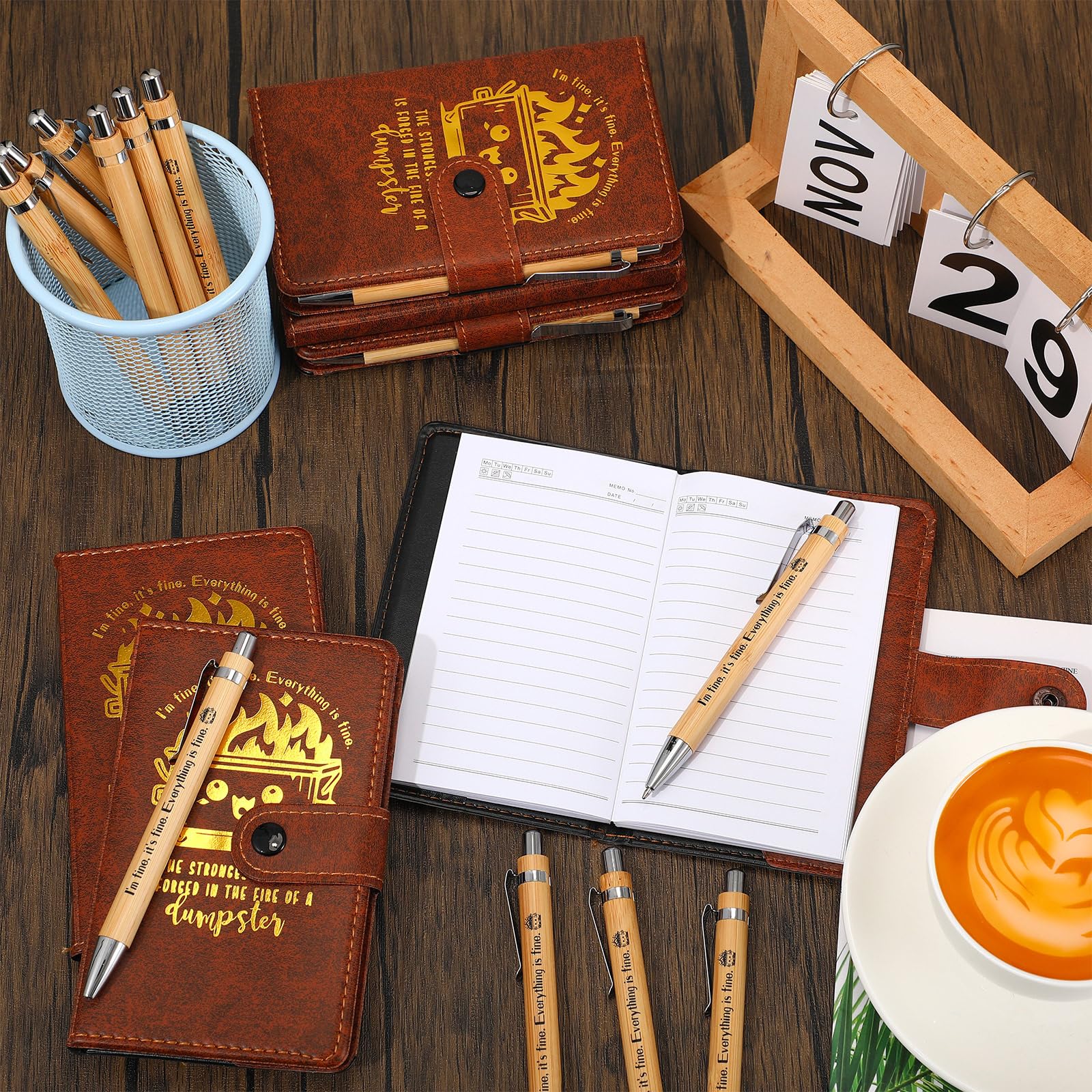 Colarr 30 juegos de cuadernos de cuero con bolígrafos divertidos para compañeros de trabajo, regalos de oficina para empleados, regalos sarcásticos para asistentes dentales (color marrón)