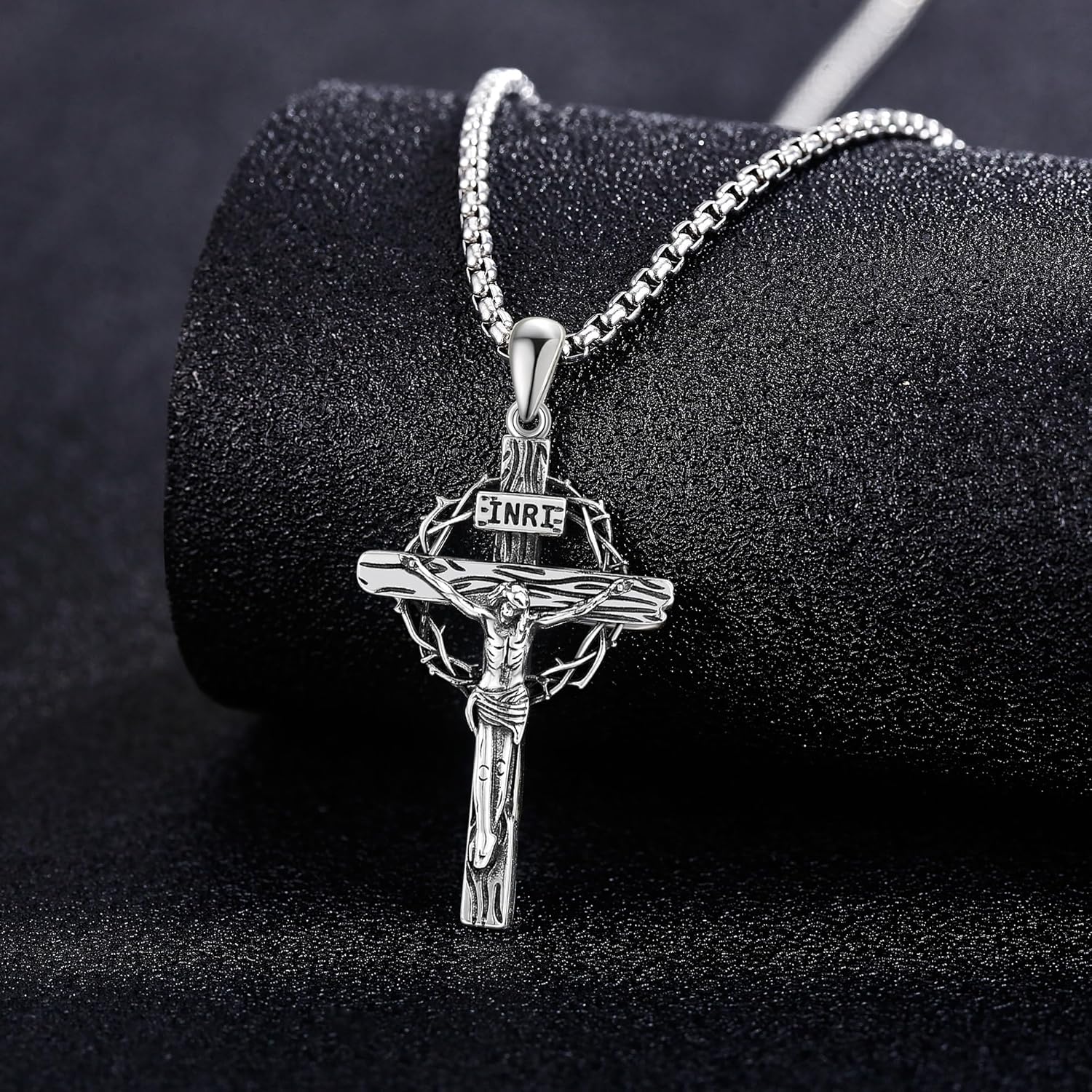 Jesus Crucifix Necklace 925 Sterling Silver Crucifix Cross Pendant Protection Jewelry Gift for Men Women - Image 2