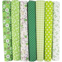 7PCS Flower Cotton Fabric Squares 20" x 20" Fat Quarter Fabric Bundles Craft Fabric for Patchwork Sewing Quilting Crafting DIY Green