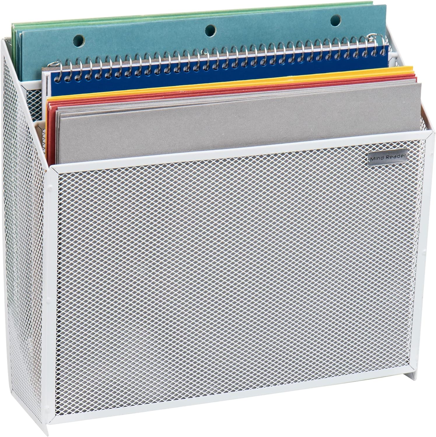 Mind Reader Network Collection, 3-Tier, 3 Compartment Vertical File Storage, Desktop Organizer, Wall Mountable, File Organization, Metal Mesh, White : Office Products