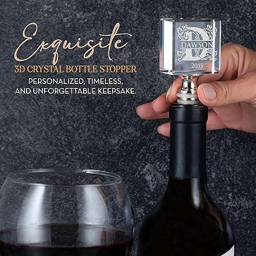 Miniatura 5 de DEEP 3D Personalized Wine Stopper, Wedding Gift, Custom with Initial - Name - Date - 3D Crystal Bottle Stopper, Father Gifts (Crystal, Square)