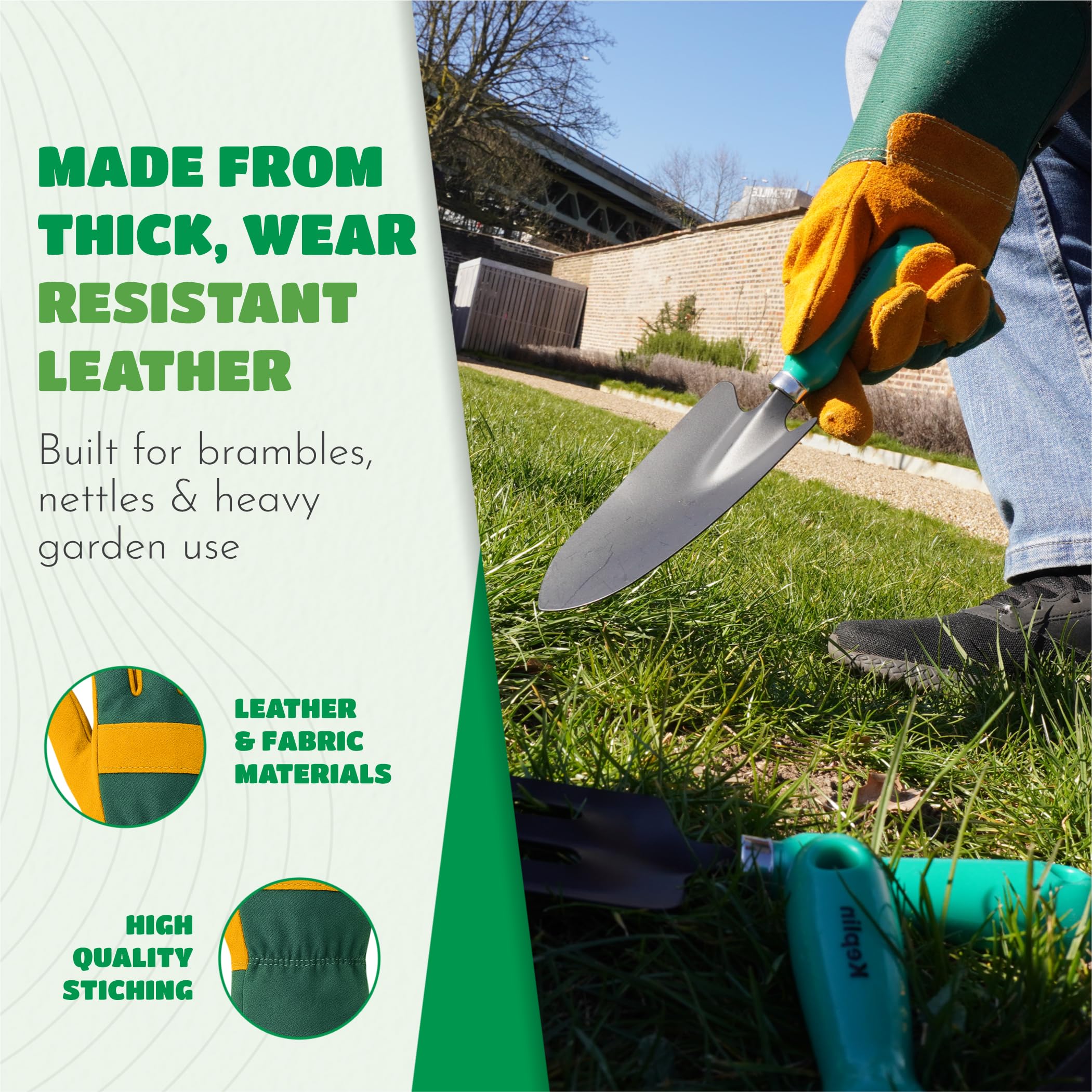 KEPLIN Gardening Gloves Pair for Men & Women, Premium Cowhide Leather and Fabric, Thorn & Puncture Resistant - Image 4