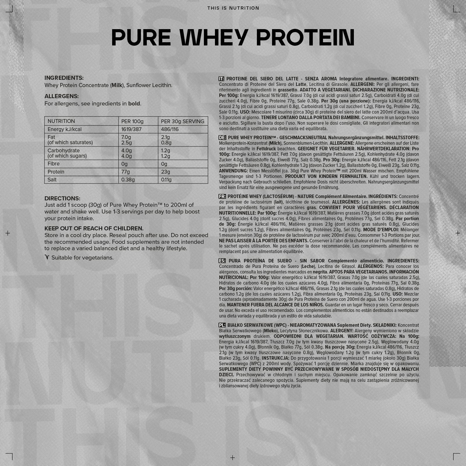 BULK POWDERS 500 g Unflavoured Pure Whey Protein Pouch