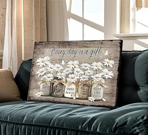 Miniatura 8 de Lienzo decorativo de margaritas para baño, diseño rústico de margaritas blancas y mariposas, decoración de pared, póster inspirador de flores, arte