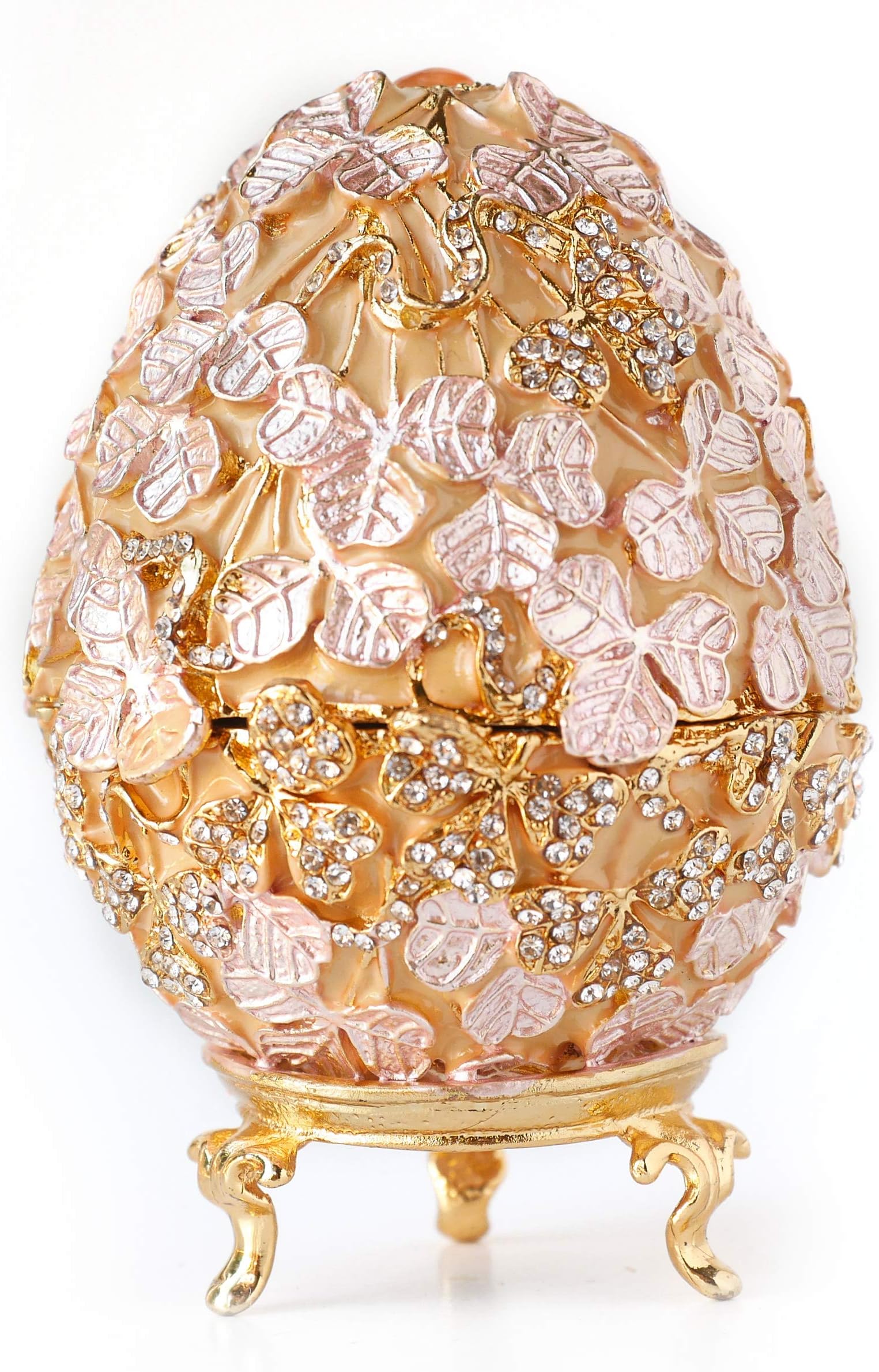 Golden Pink Leaves Faberge Egg with Jewel Decoratation