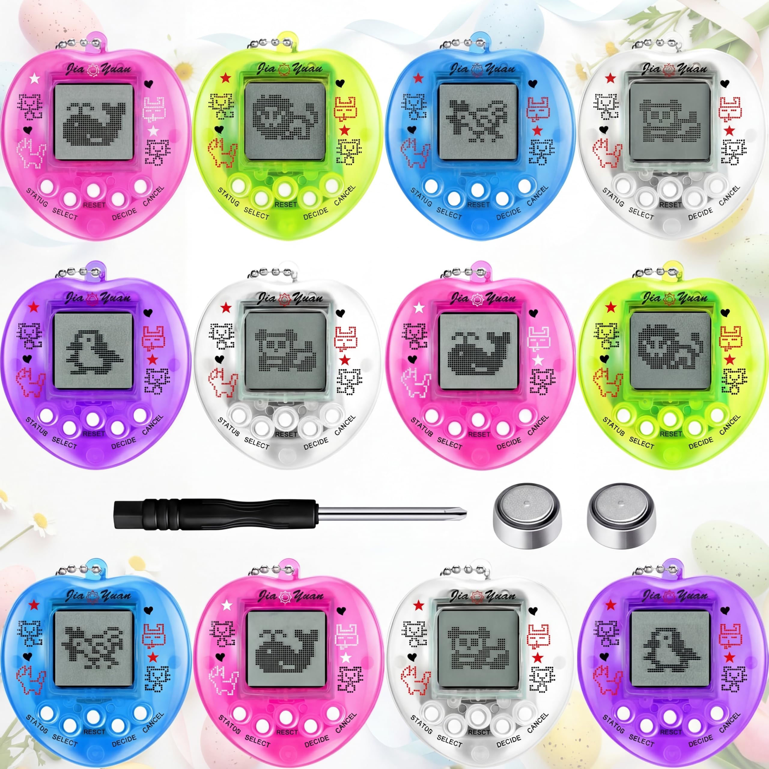 12 Pcs Virtual Electronic Digital Pets Keychain Easter Basket Egg Fillers for Teen Kid , Small Toys for Party Favor Goodie Bags Stuffers Bulk Retro Handheld 90s Pets Game Gift (Heart-Shaped,4 Color)