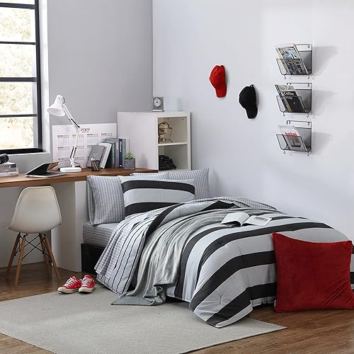 Miniatura 6 de Nautica - Juego de edredón tamaño Queen, juego de ropa de cama reversible de algodón, decoración del hogar de diseño para todas las estaciones (gris