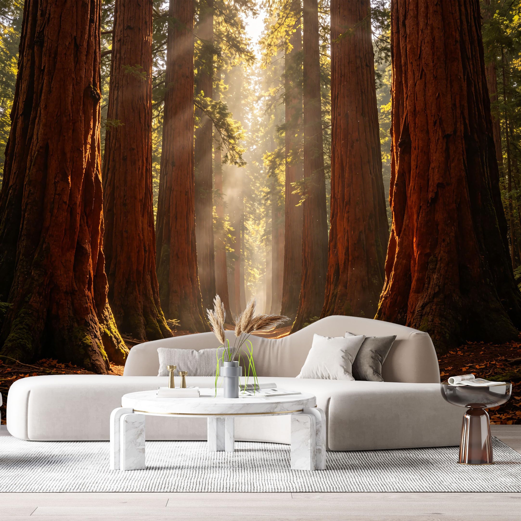 Custom Size Wall Murals Ancient Redwood Forest Landscape Sunlight Pathway SelfAdhesive Wall Fabric Removable Large Wallpaper for Photo Living Room
