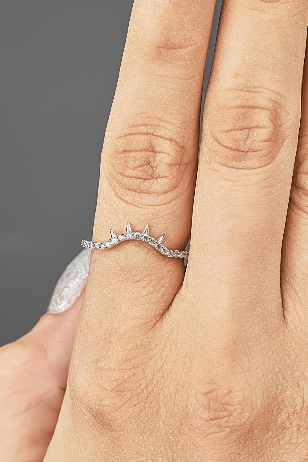 0.20CT Moissanite Diamond Thorny Wedding Bands for Women Engagement Ring Enhancer Guard Stacking Curved Round Cut 925 Sterling Silver Rose Gold Plated Size 4-10