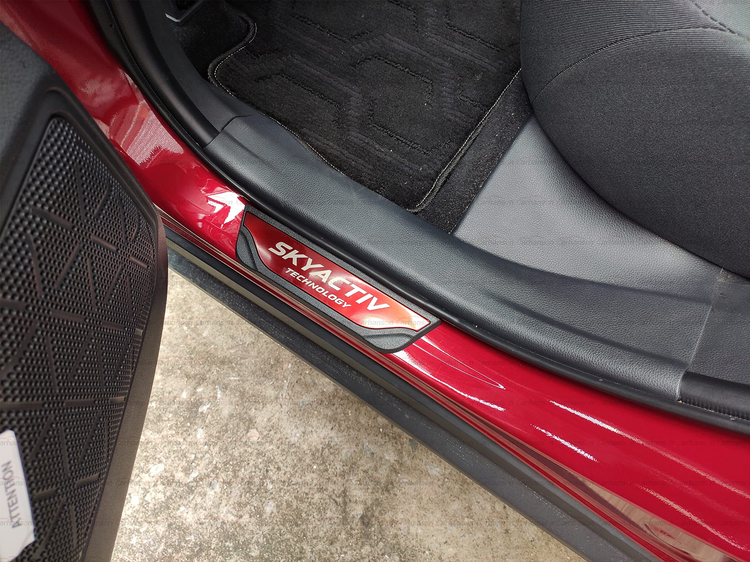 GZBFTDH Car Door Entry Guard, Stainless Steel with Plastic Auto Door Sill Protector Cover, for Mazda 3 6 2014-2020 Kick Panels Threshold Guard Scuff Plate, Interior Accessories Protection (red)