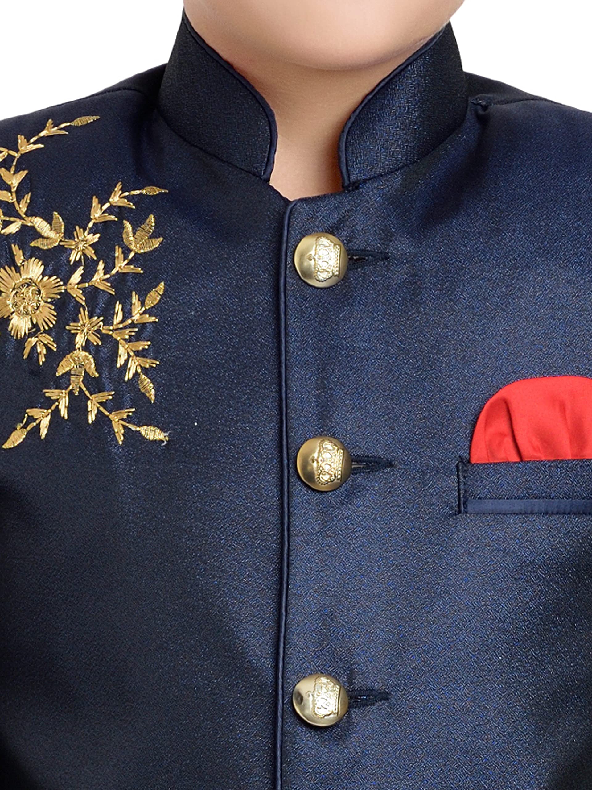 Jeetethnics Boys Navy Blue Embroidered Jodhpuri Coat with Trousers (7503B) 2