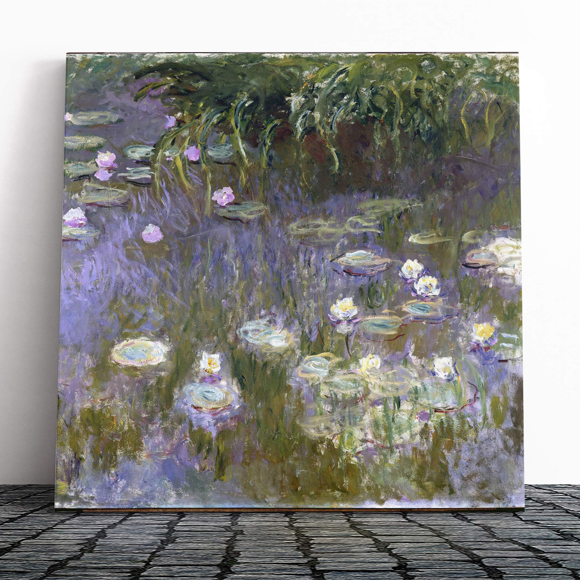 Big Box Art Canvas Print Wall Art Claude Monet Water Lillies No.3 | Mounted and Stretched Box Frame Picture | Home Decor for Kitchen, Living Room, Bedroom, Hallway, Muli-Colour, 14x14 Inch