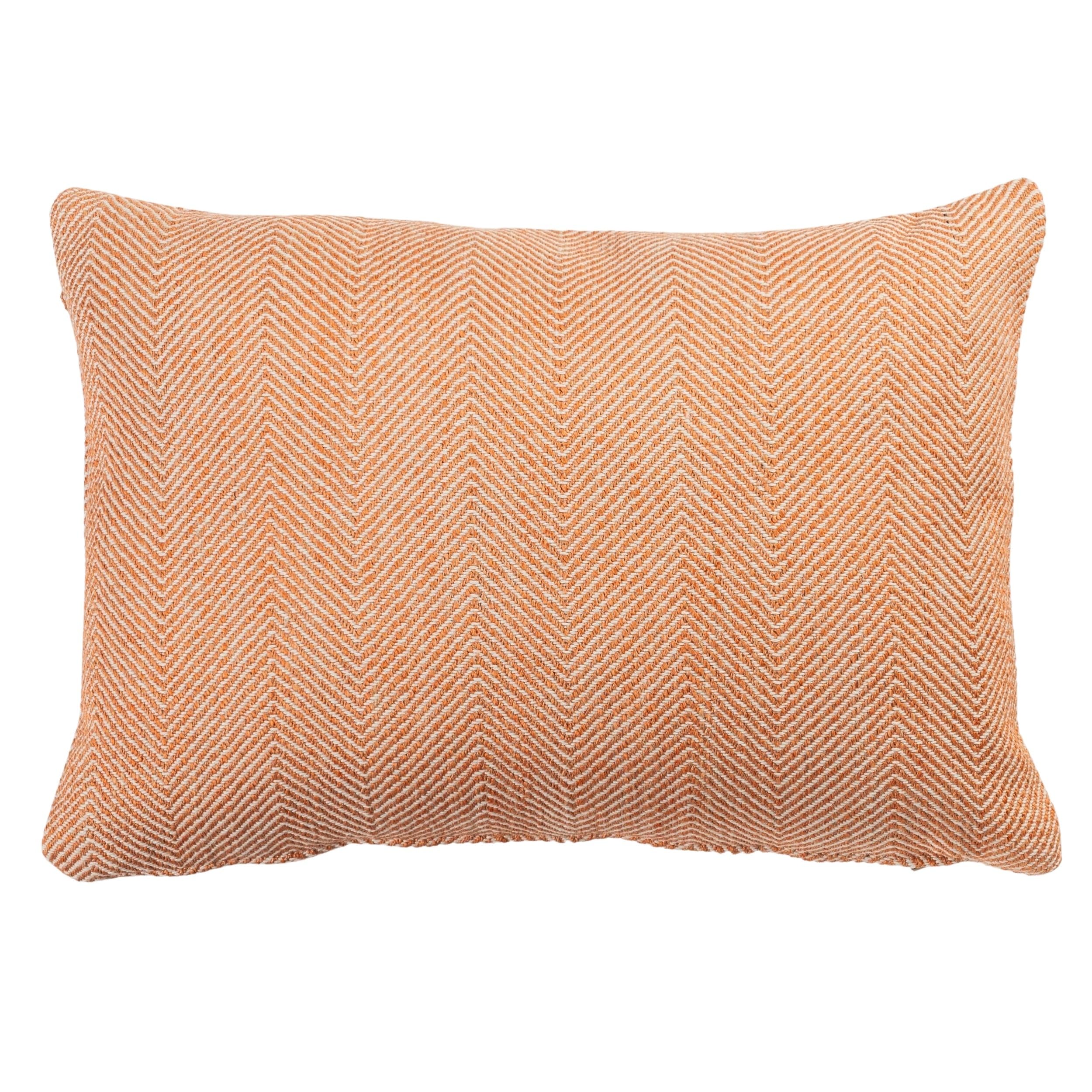 Linen Loft Orange Faux Wool Linen Blend Herringbone Boudoir Cushion Cover In Modern Burnt Traditional Linen-Mix Wool Effect Fabric. 17X12" Rectangle Cover Only