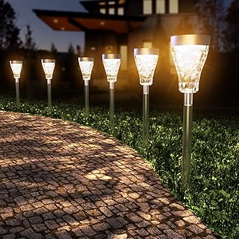 JACKYLED 8 Pack Solar Pathway Lights with Ripple Effect, 3 Modes, Solar Walkway Lights Outdoor Waterproof Garden Landscape Decorative Lighting Auto On/Off for Path Driveway Backyard Lawn