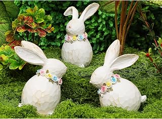 Lulu Home 3 Packs Easter Tabletop Ornaments, Resin White Bunnies