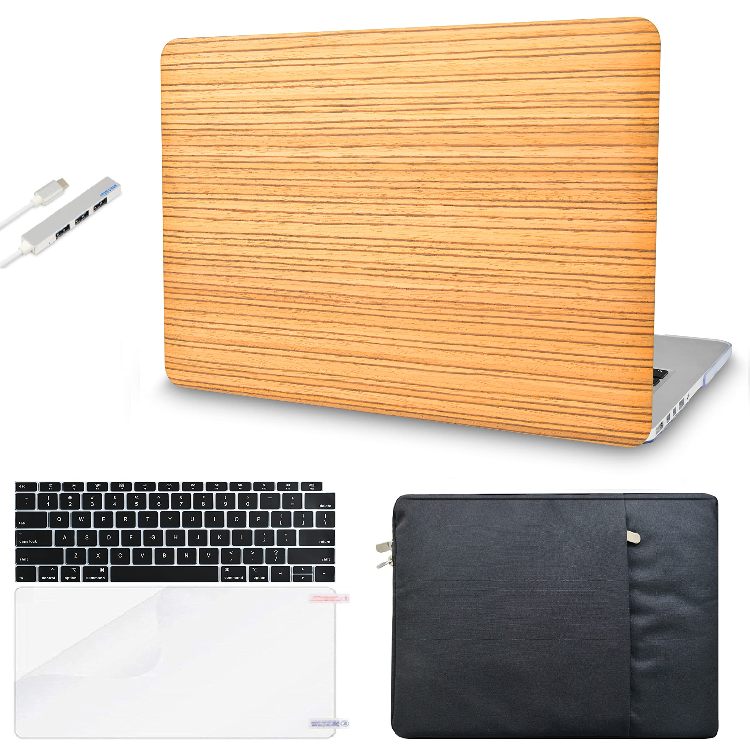 KECC Case Compatible with MacBook Air 13 inch Case 2018-2021 Release A1932 Retina Display + Touch ID Italian Leather Hard Shell + Keyboard Cover + Sleeve + Screen Protector + USB (Wood Leather 6) - 1