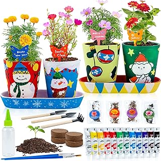 RGBDOT Kids Gardening Set Paint and Plant Stoneware Flower Gardening Kit with 4 Pots Arts and Crafts for Kids Ages 8-12 Best Children’s Day Gift for Girls Boys Ages 5 6 7 8 9 10