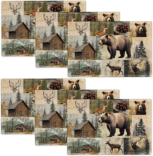 Miniatura 62 de Juego de 6 manteles individuales de flores amarillas de granja, manteles individuales rústicos florales, manteles individuales de primavera lavables