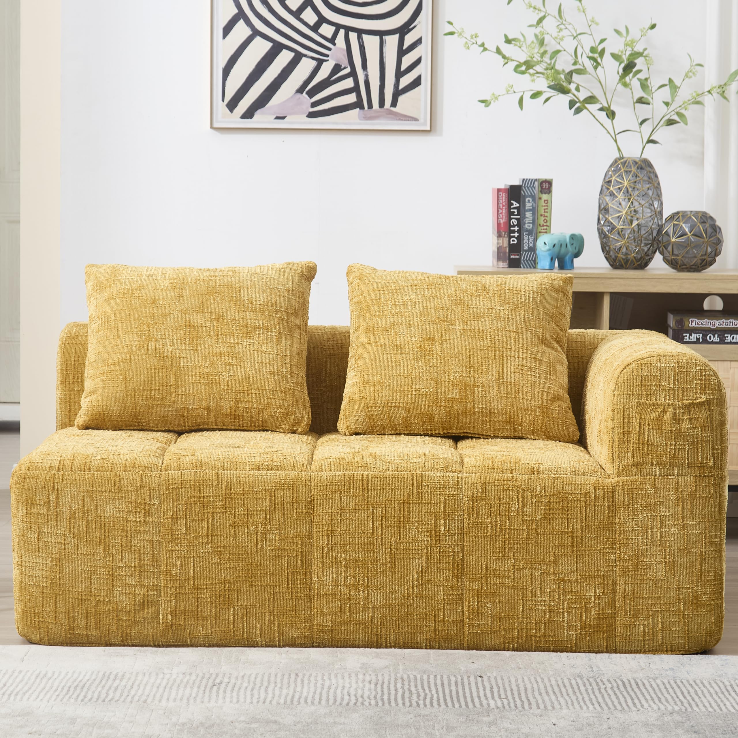 Divano Modulare In Ciniglia Con Chaise Longue – Schiuma Compressa, Cuscini Cervicali, Orientabile Sinistra/destra