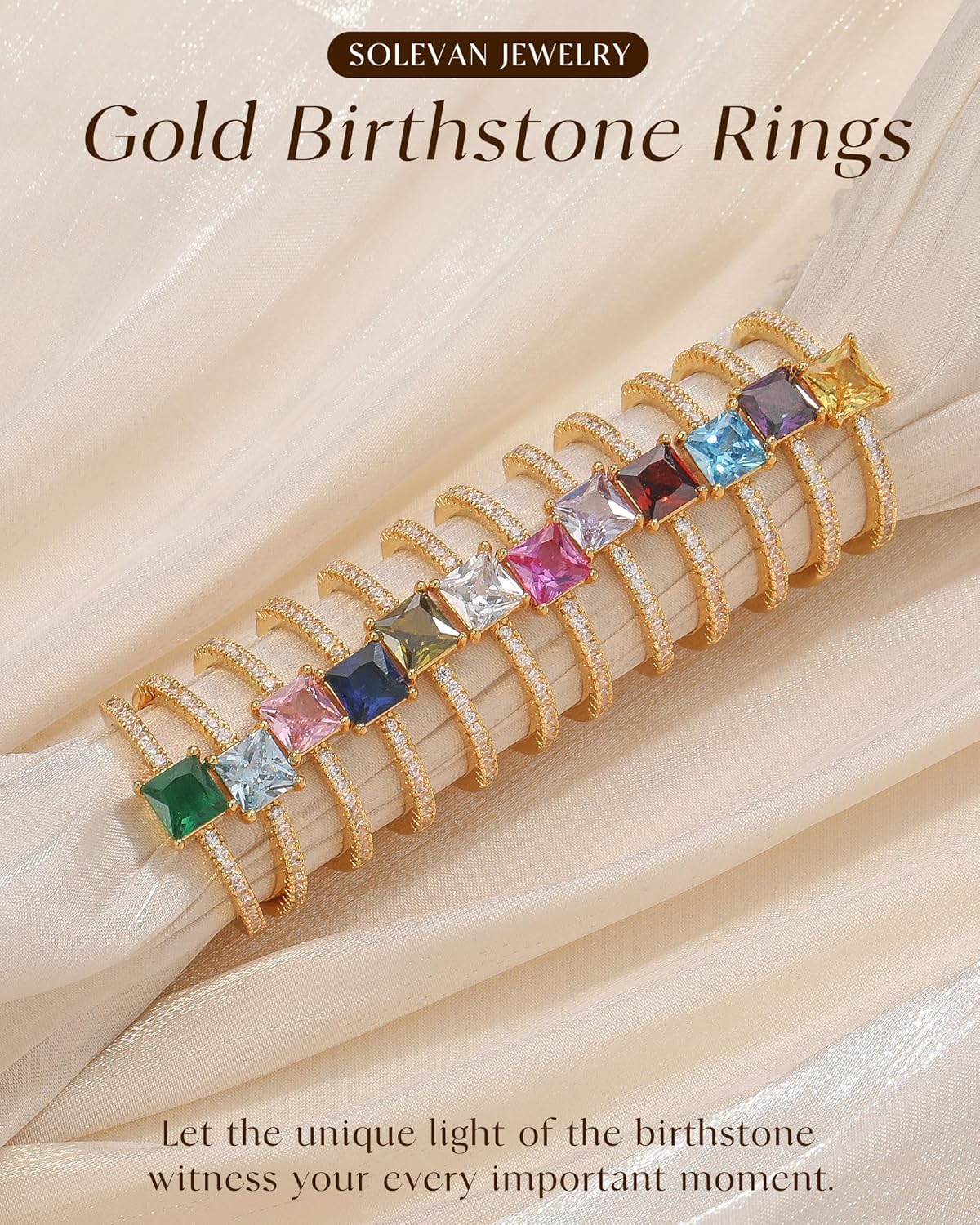 Birthstone Gold Rings for Women Non Tarnish 14K Gold Plated Stackable Cubic Zirconia Thumb Rings Dainty Cute Emerald Eternity Band Pinky Ring Engagement Wedding Promise Rings Jewelry Gifts - Image 5