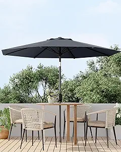 9FT Outdoor Patio Umbrella, Outdoor Table Umbrella, Market Umbrella with Push Button Tilt and Crank, 8 Sturdy Ribs UV Protection Waterproof for Garden, Deck, Backyard, Pool (Grey)