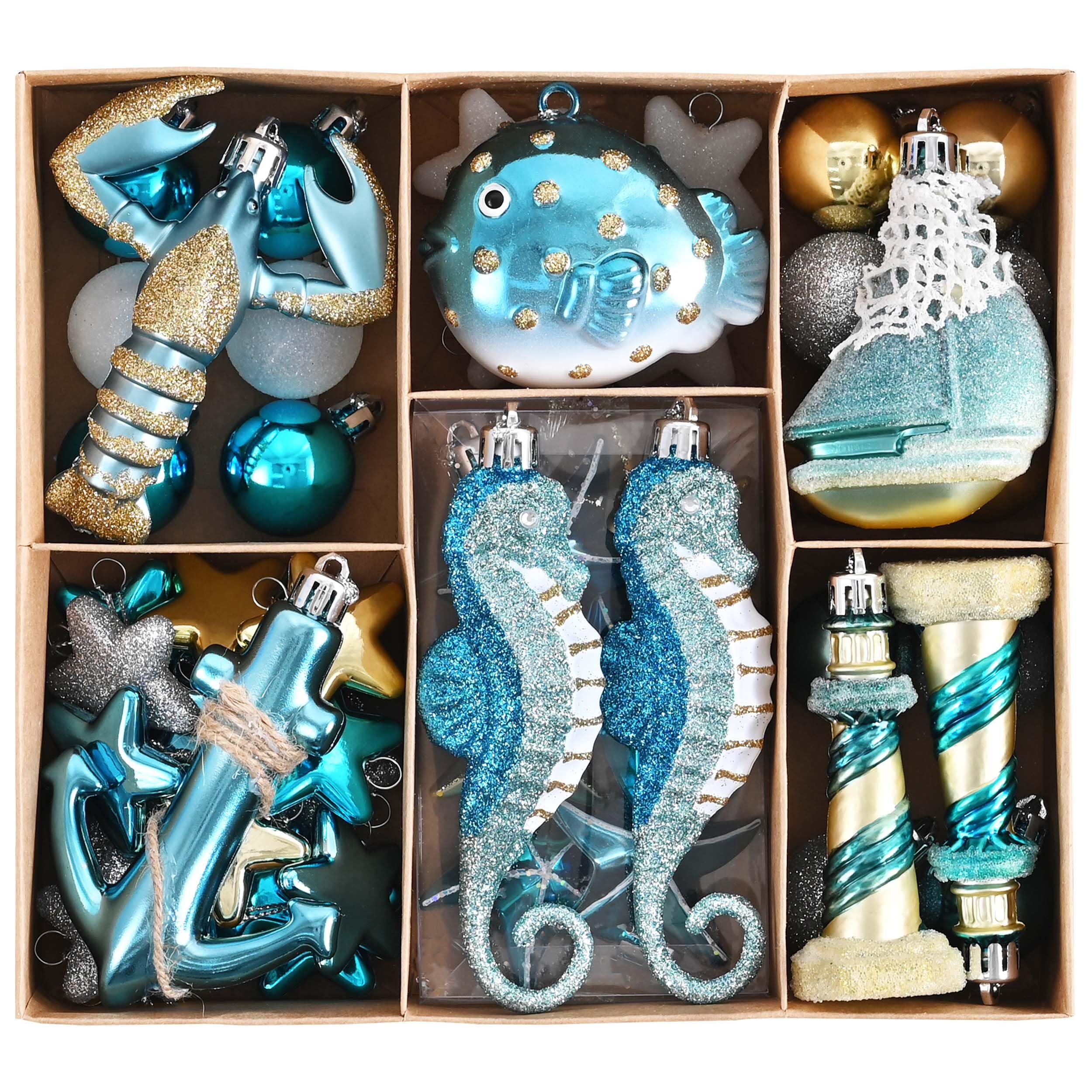 50-piece teal nautical ornament set