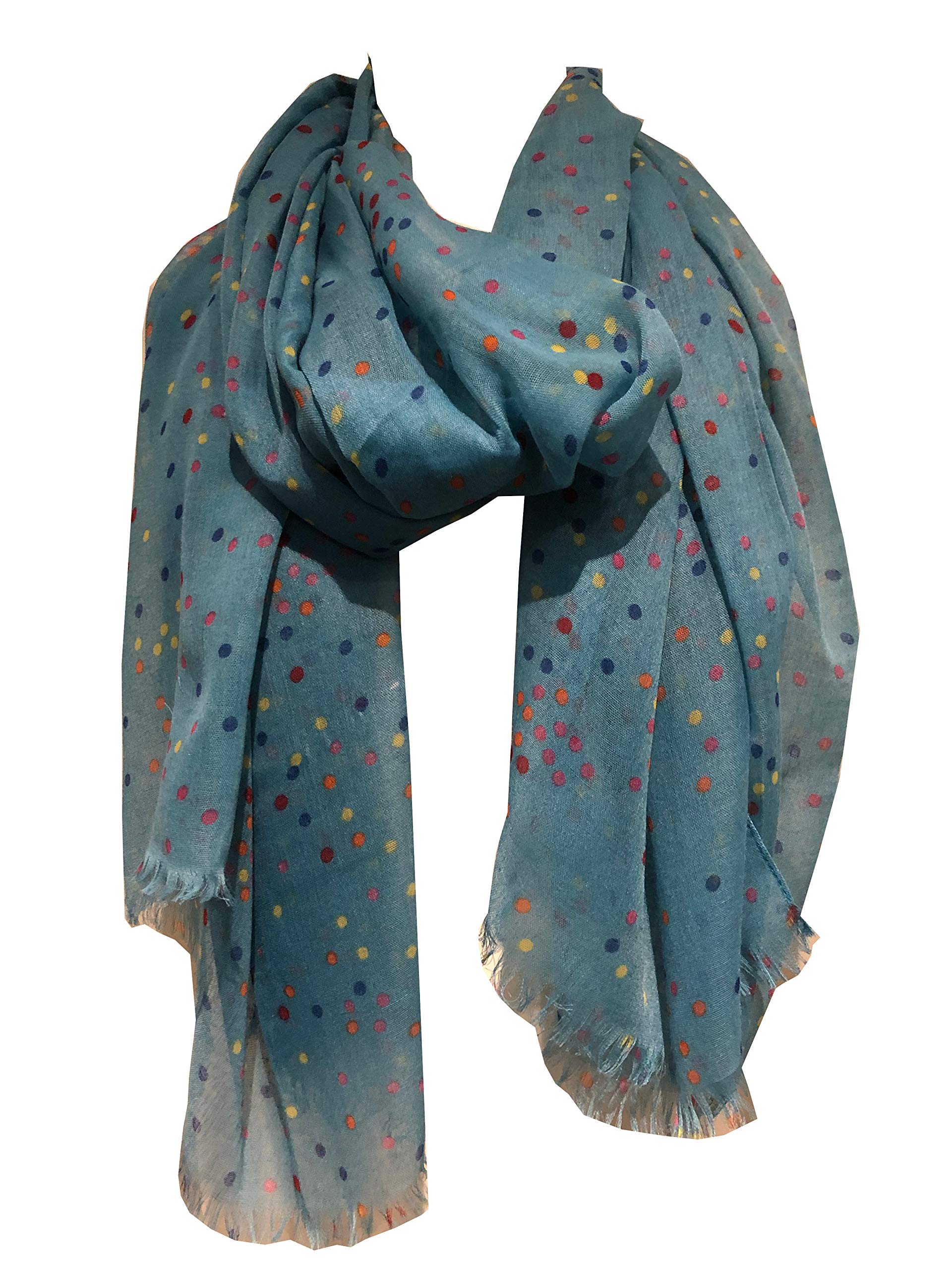 Pamper Yourself Now Women's Blue With Multi Coloured Dots Scarf/Wrap