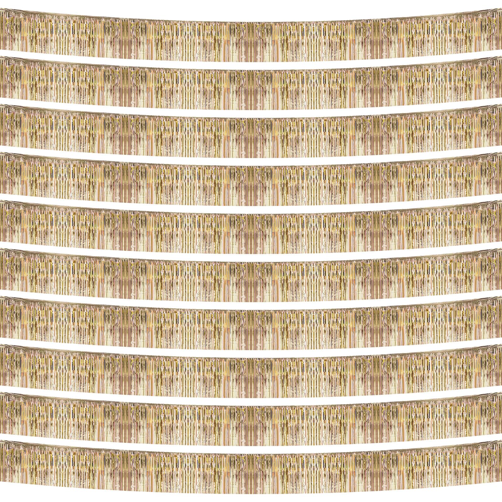 10 Pack 10 Feet Champagne Gold Fringe Garland Banner Parade Float Fringe Metallic Streamers Tinsel Fringe Banner for Birthday Party Decor Halloween Christmas Decoration