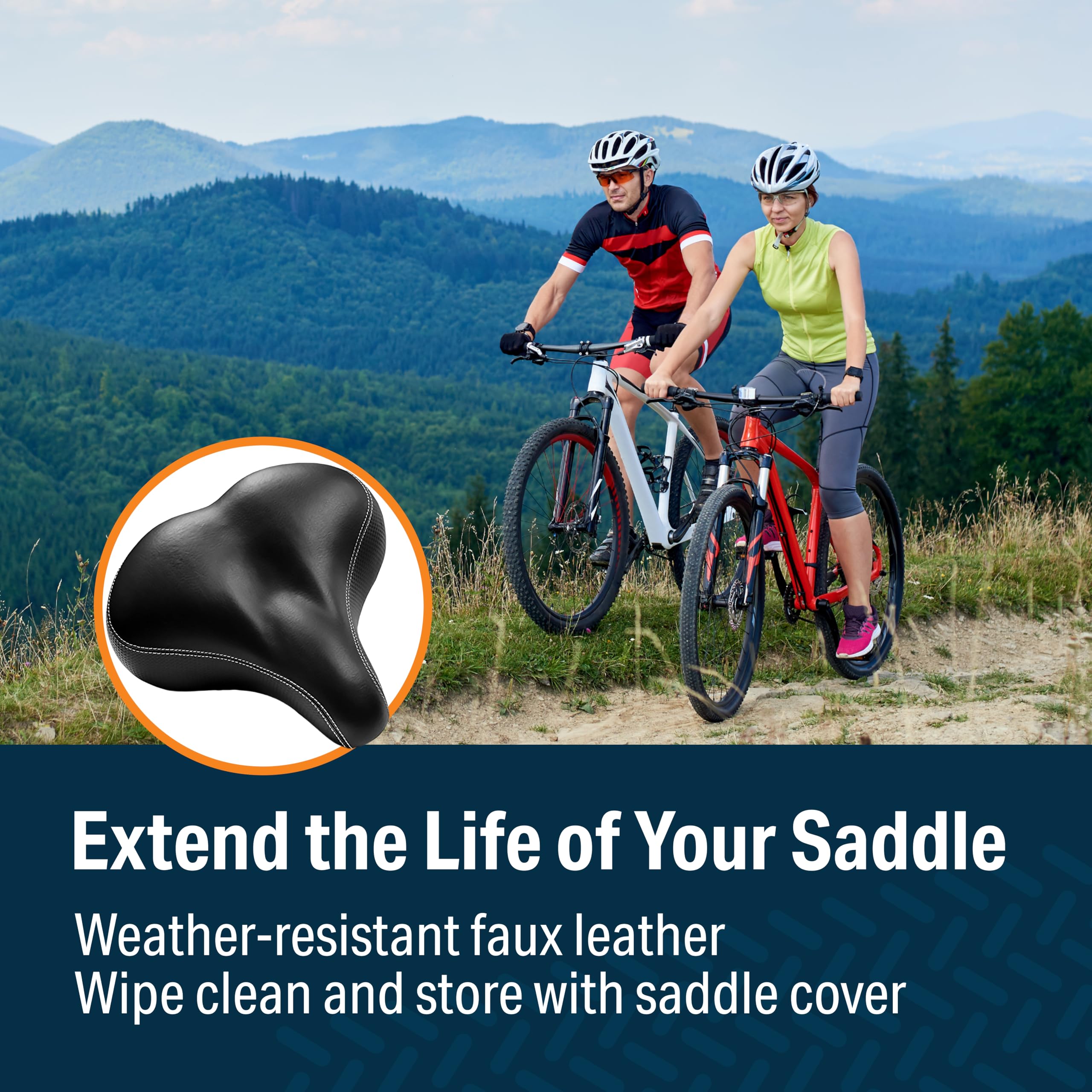 Bikeroo Extra Wide Replacement Saddle - Fits Indoor & Outdoor Bicycles - Steel Spring & Elastomer Suspension - Center Cutout - Memory Foam - Outdoor