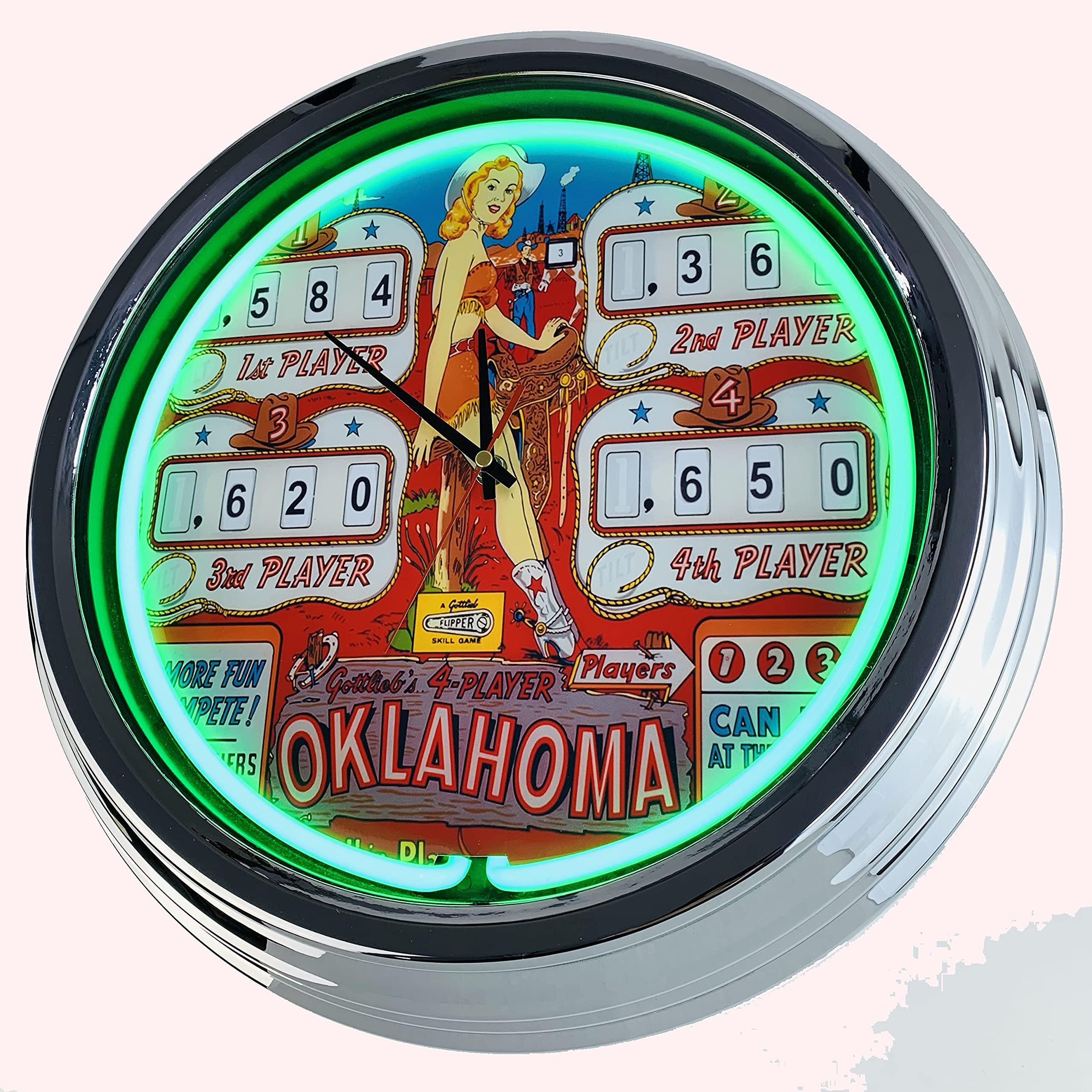 Neonowy zegar automatyczny do gry w pieniądze Regent 100 Rotomat Wulff 1975" zegar ścienny zegar dekoracyjny zegar świecący USA 50-ty styl retro zegar neonowy jadalnia kuchnia pokój dzienny biuro (zielony)