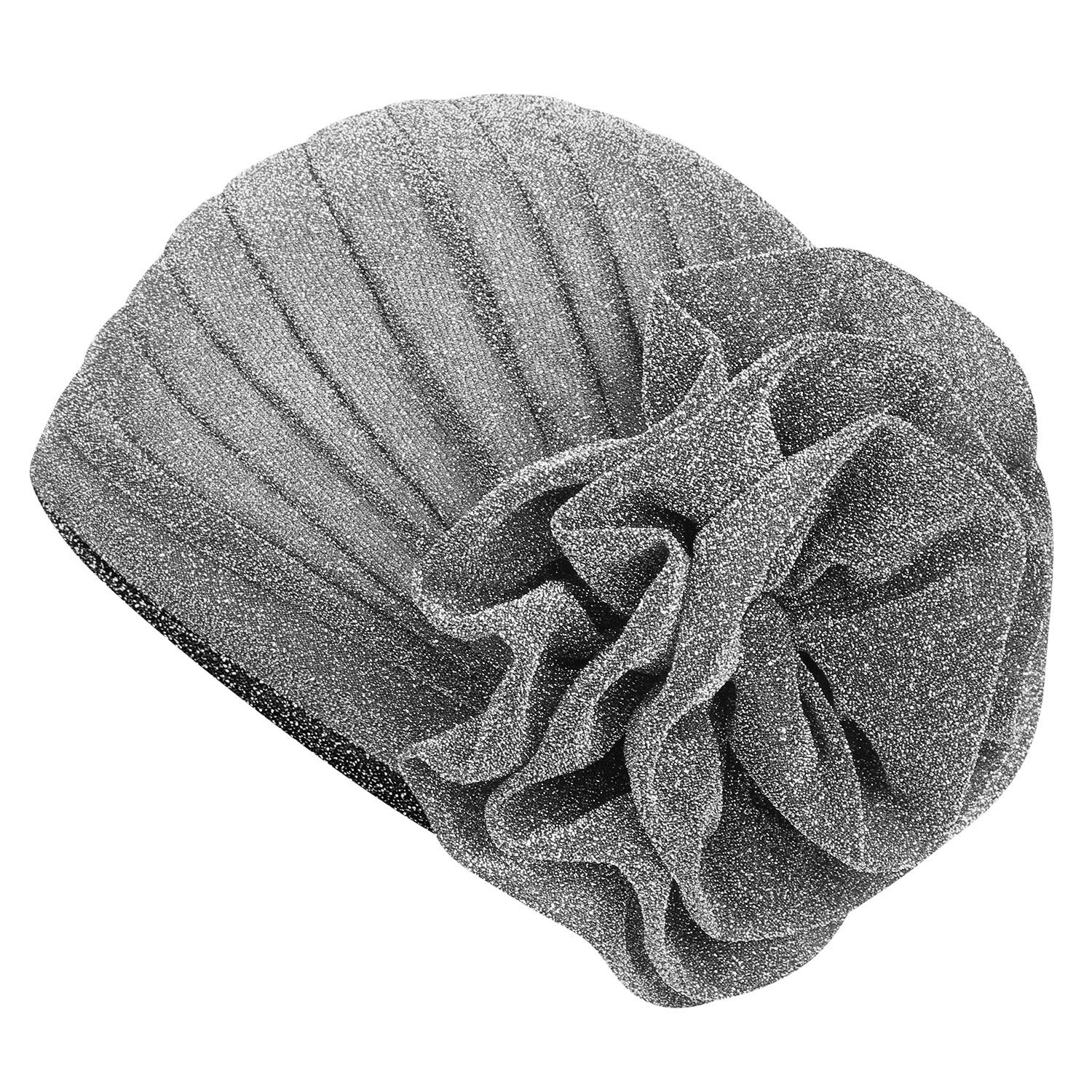 African Pattern Headwrap Pre-Tied Bonnet Turban Knot Beanie Cap Headwrap Hat Hair Loss Hat Beanie Bonnet Headband for Women Sliver
