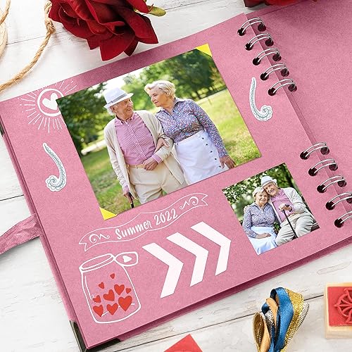 Vista 236 de Bstorify Álbum de recortes de 10 x 10 pulgadas, 70 páginas, protectores de esquina de papel kraft grueso negro, cierre de cinta, ideal para tus