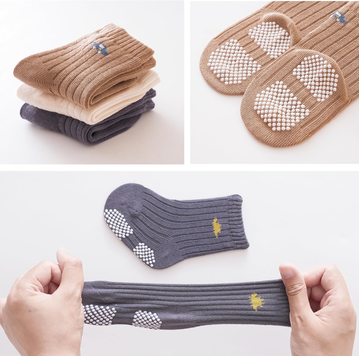 VWU Baby Toddler Socks with Grips Kids Girl Boy Crew Ankle Socks Cotton Anti Slip 0-6T 6/9 Pack - Image 6