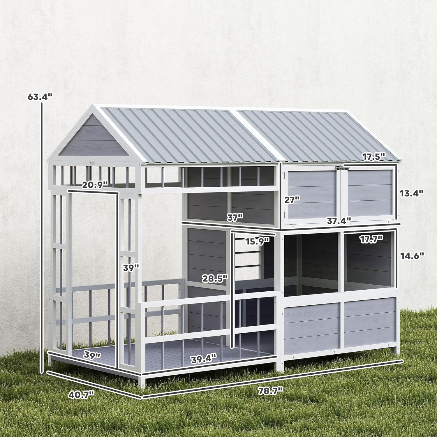 PawHut Dog House Outdoor Indoor, 79" x 41" x 63" Wooden Dog Shelter with Porch, Storage Cabinet, Weatherproof Roof, Elevated Floor, Air Vents & Observation Windows, Large Pet Shelter for Large Breeds