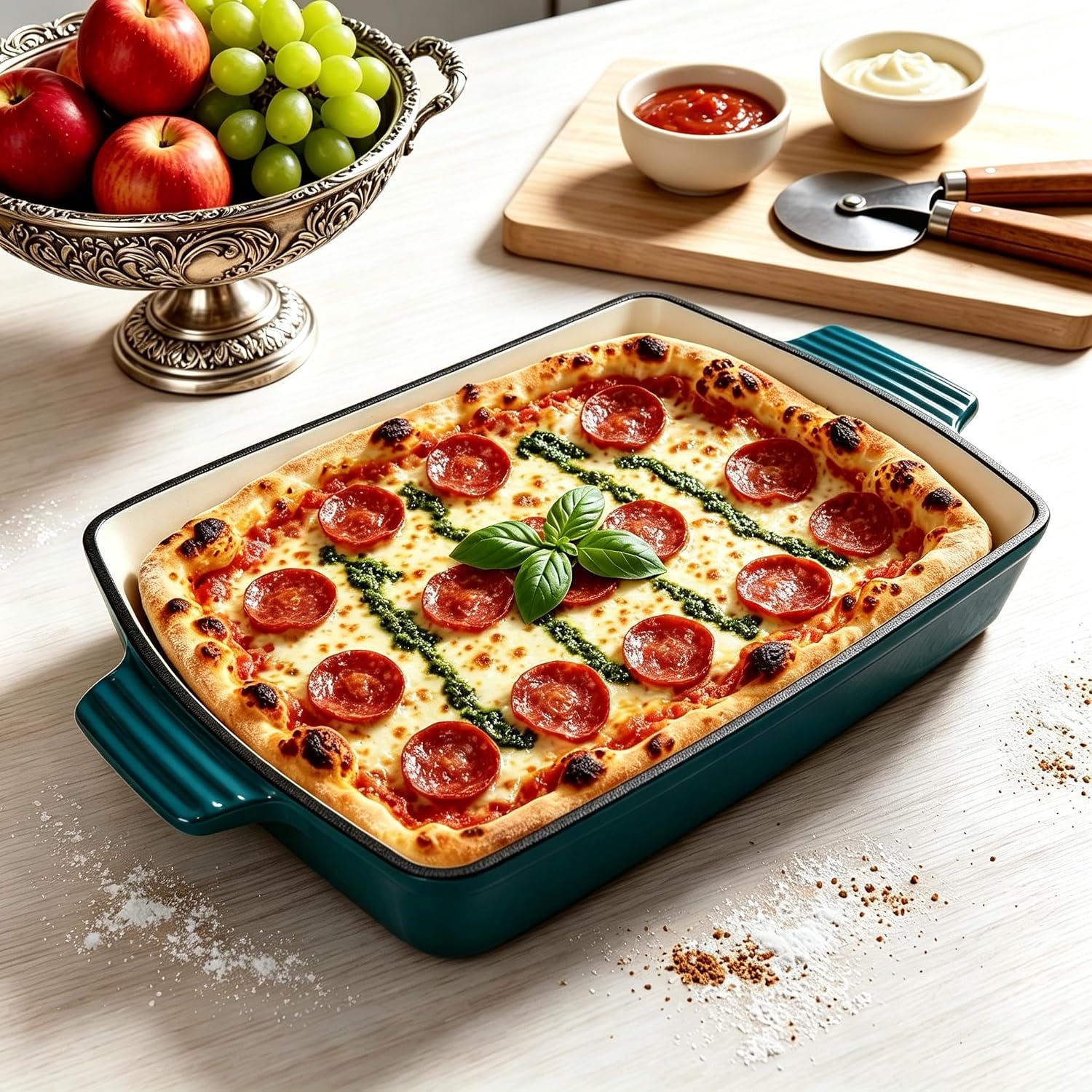 Enameled Cast Iron Lasagna Pan, Casserole Pan, Dutch Oven Baking Pan (Peacock Blue, 13“ x 9" inch)