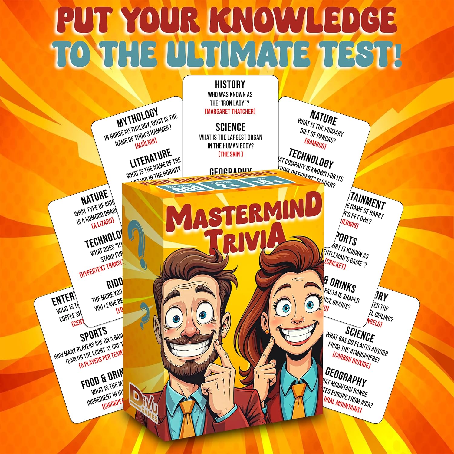 Mastermind Trivia Fun Board Game | Trivia Card Game for Adults, Teens & Family | Tabletop Quiz Game for Game Night, Parties & Travel | 600 Questions | History, Science, Sports, Geography | Great Gift