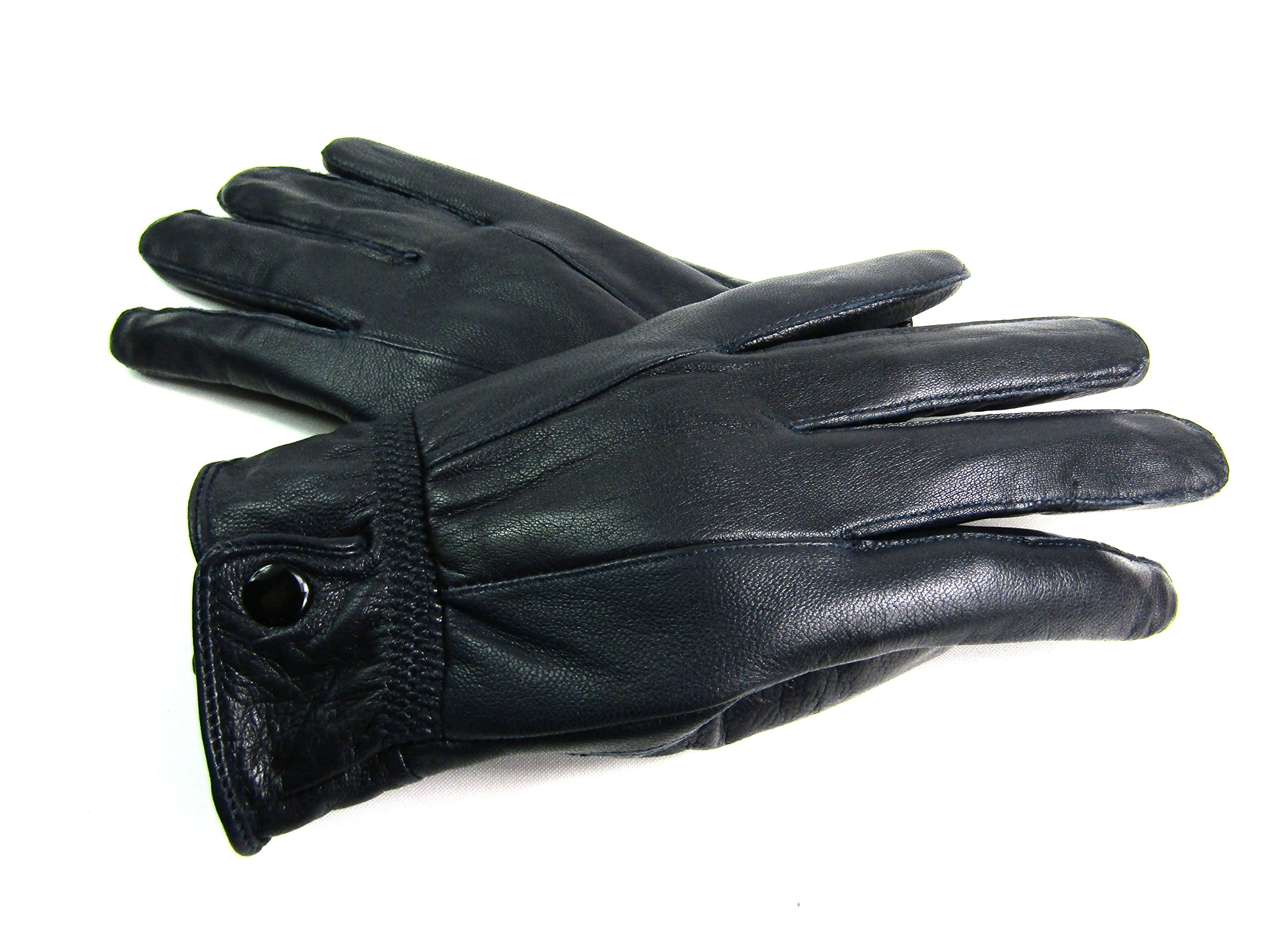 Ladies Genuine Leather Gloves Fleece Lined (Medium, Navy)